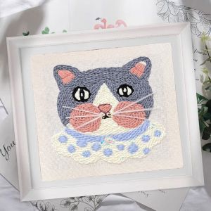 Seven Craft Milk Cotton Cute Cat Punch Needle DIY Kit For Beginners