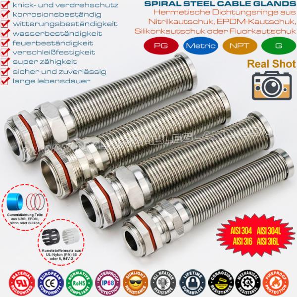 Buy IP68 Liquid Tight Metal (Brass) Strain Relief Cable Glands with Spiral Flex Protector at wholesale prices