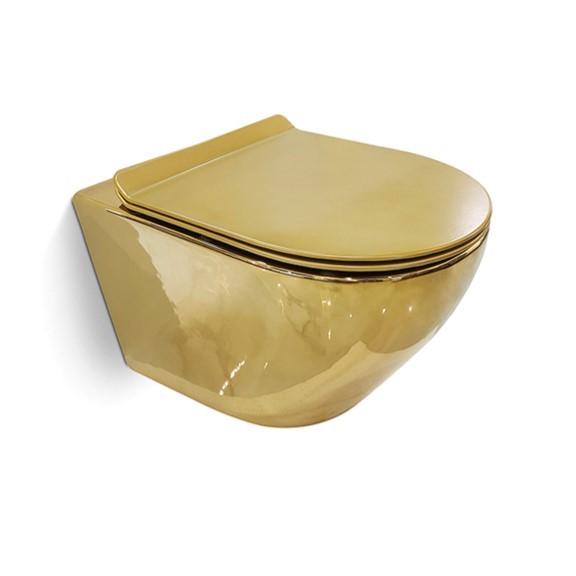 Buy Modern European Wall Hung Ceramic Toilet Gold Electroplate Style With P Trap Drainage at wholesale prices