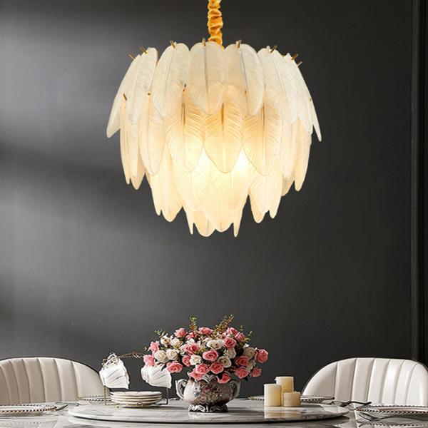 Buy E14 Dining Feather Golden Crystal Pendant Light Modern Hanging at wholesale prices