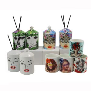 Customized Printing Decal Ceramic Candle Jar , Multi Color Porcelain Candle