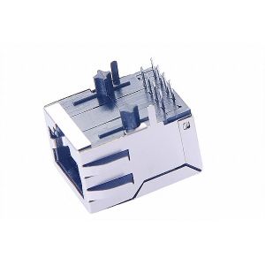 PoE Tab Down Magnetic RJ45 Jack , Single Port Stacked RJ45 Magjack 0813-1X1T-FP