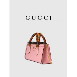 Pink Leather GG Gucci Diana Bamboo Bag Handbag OEM