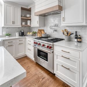 Apartment Lacquer White Kitchen Cabinets With Wood Island Shaker Style