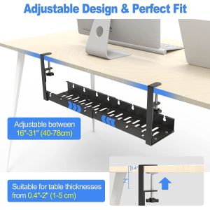 Sturdy Iron Wire Cable Tray for Under Desk Cord Management Adjustable Cable