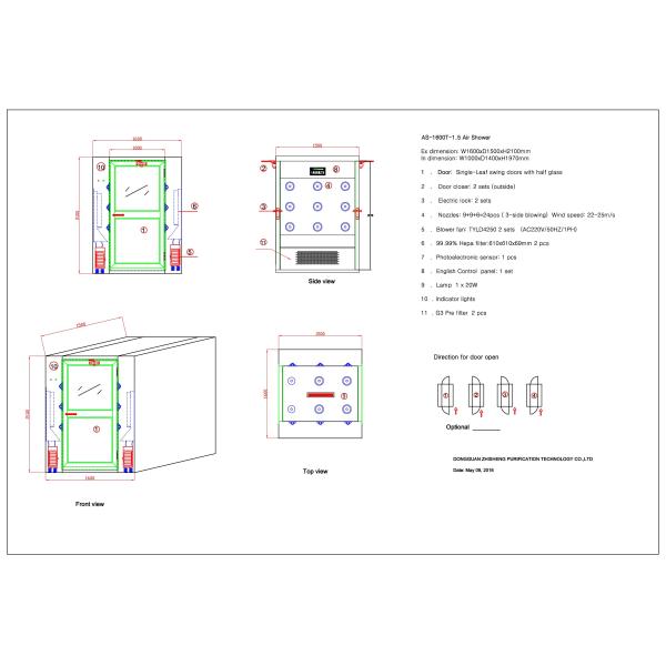 Stainless Steel Swing Doors Cleanroom Air Shower For 2 Person