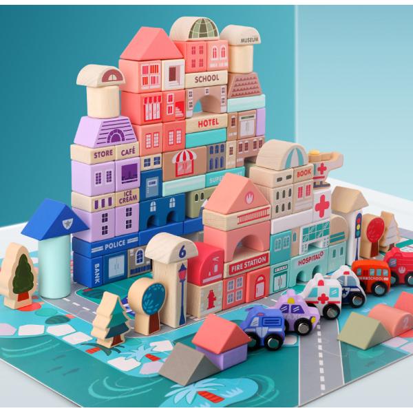 2700g Beech Wooden City Building Blocks 115pcs Wooden Bricks Toys