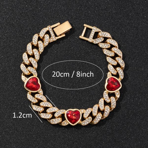 Fashionable Red Heart Necklace Hiphop Heart Cuban Chain Link Necklace For Women Men Hip Hop Rapper Jewelry Gifts