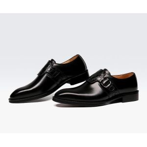 Luxury Mens Monk Strap Shoes / Pure Genuine Leather Shoes Italian Style Loafer