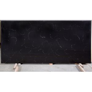 Home Decoration Engineered Artificial Cararra Quartz Stone Sheet Black Color