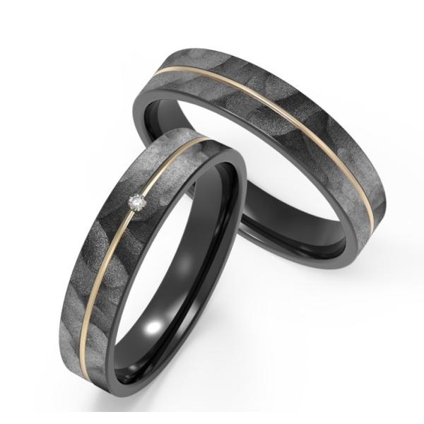Imitation Stone Texture Black Titanium Jewelry With K Gold Ring Set Zircon