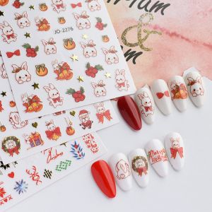 Cartoon Nail Enhancement Stickers with Multicolor Rabbit Bells and Santa Claus