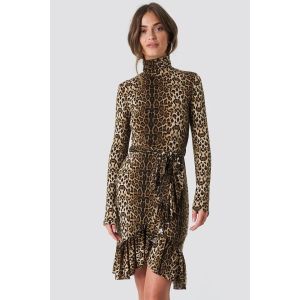 Autumn Fashion Women Long Sleeve And High Neck Leo Polo Dress Brown