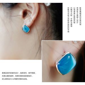 Sterling 925 Silver Square Created Blue Opal Stud Earrings (E12283BLUE)