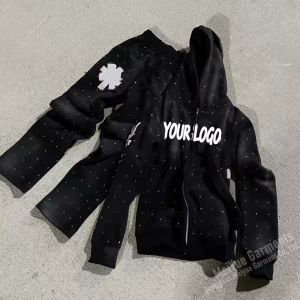 Quality Custom Rhinestone Zip up Hoodie Logo OEM Clothing Men Joggers Sweatsuit 2 Piece Set Sweatpants and Hoodie Set Tracksuit for Men for sale