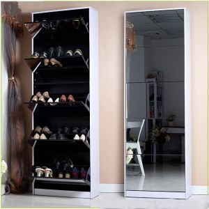 40 Pairs 15mm MDF Wood 185cm Mirrored Shoe Cabinet
