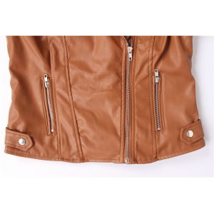 Water Resistant Coffee Faux Leather Bomber Jacket Womens 100% Polyurethane
