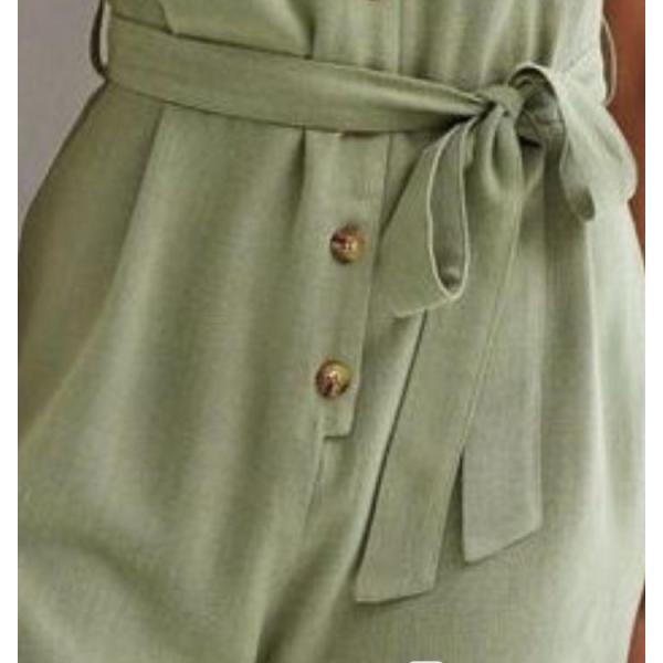 Custom Summer Women Fashion Blank Sleeveless Button up Belted Playsuit Casual Linen Short Jumpsuit