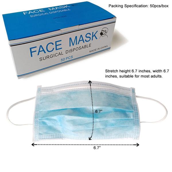 Antibacterial Disposable Non Woven Face Mask With Elastic Ear Loop Lint Free