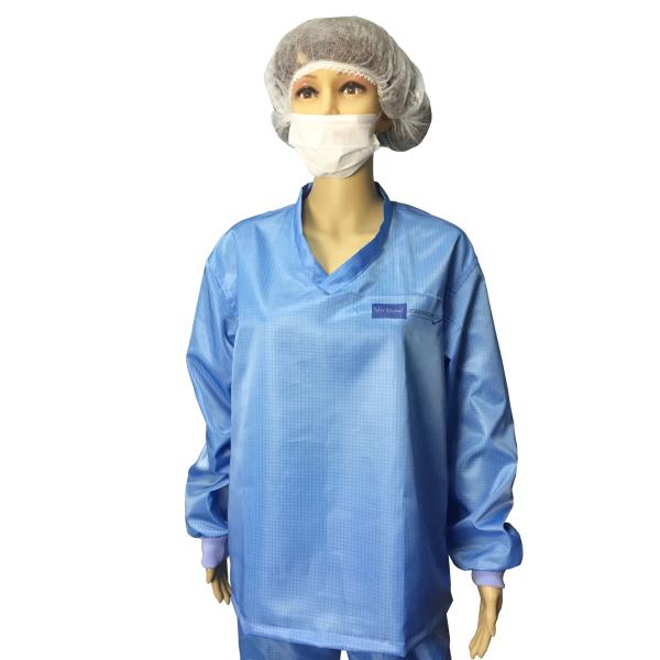 Buy 5mm Grid ESD Safe Clothing V Neck Long Sleeve Anti Static T Shirt And Pants at wholesale prices
