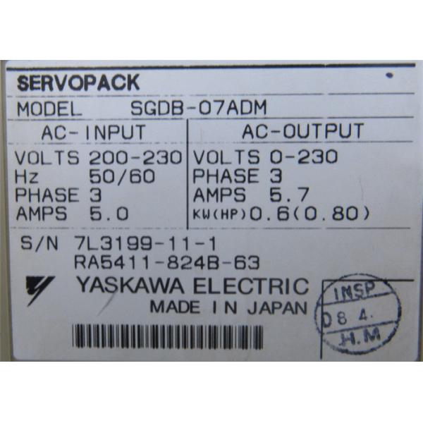 Buy Industrial ServoPack Yaskawa   200-230V   0.6KW servo drive Input 5.0AMPS SGDB-07ADM at wholesale prices