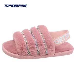 1D0005 Outdoor Winter Lady Fluffy Fur Sliders Slipper