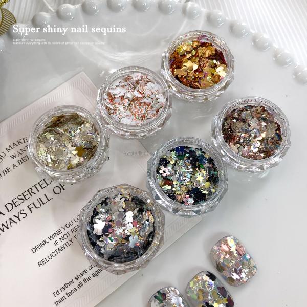 Nail glitters bling super bright Nail polish magic color Sequin rabbit shape Aurora laser nail sequins