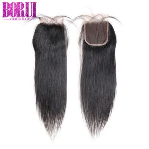 China Natrual Parting Brazilian Human Hair , Straight Lace Closure With Baby Hair on sale