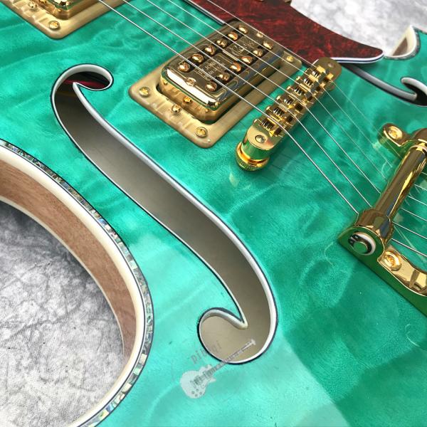 2020 Custom Semi-Hollow High Quality Green Customizable Logo and Shape Electric Guitar