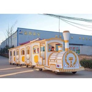 Theme Park Fiberglass Electric Trackless Train 42 Set Hydraulic Power Steering