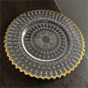 Gold Clear Beaded Glass Charger Plates Round 32cm
