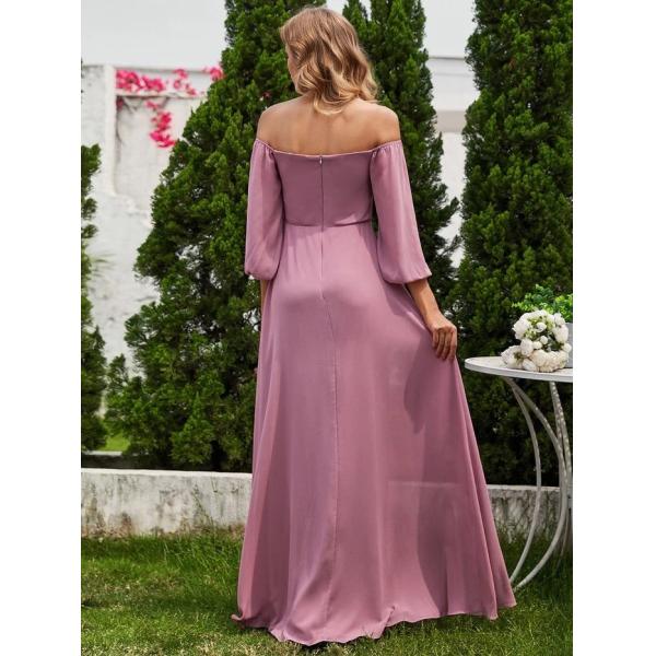 Plus Size Ruffled Long Sleeve High Slit Off-shoulder High Slit Purple Orchid Chiffon Cocktail Dress