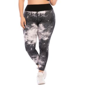 Elastic Running Patterned Yoga Pants High Density Polyester With Zipper Pocket