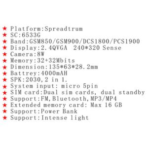 2.4'' Mini Waterproof IP68 Outdoor Adventures Phone Wireless FM Radio 4000mAh