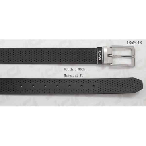 Punching Holes Dress Mens Casual Black Belt With Reversible Buckle In Black Enamel