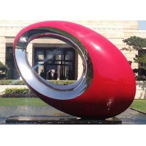 Red Painted Metal Sculpture Oval Large Outdoor Sphere Modern Garden Art