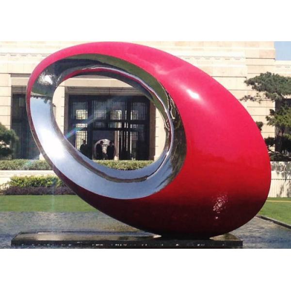 Red Painted Metal Sculpture Oval Large Outdoor Sphere Modern Garden Art Sculptures