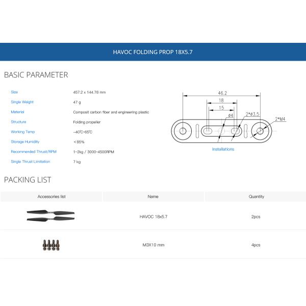 HAVOC 18x5.7 Inch Polymer Folding Propeller