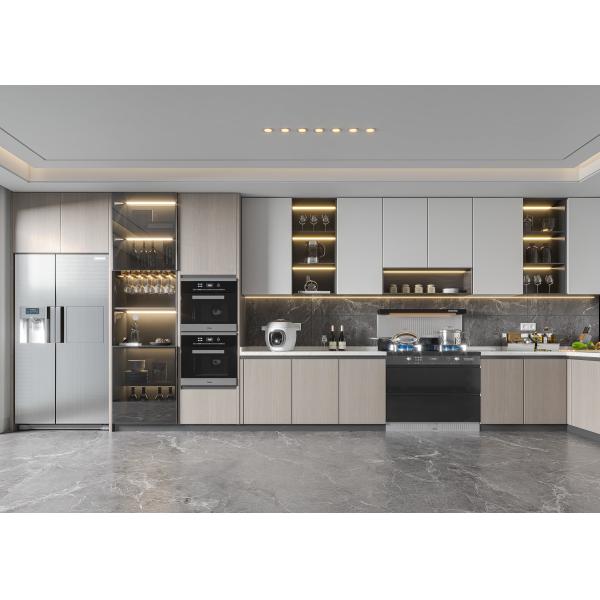 Buy Plywood Kitchen Cabinet With Microwave & Handle Design Modern Custom Furniture at wholesale prices