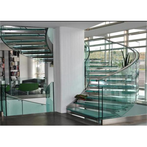 Carbon Steel Building Curved Stairs Galvanized Finish , Round Post Steel Railing