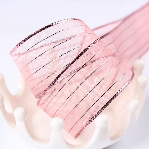 10mm-25mm Gold Line Striped Polyester Organza Ribbon for Gift Wrapping and Boxes Packing or Ribbon Bow