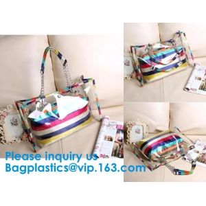 PVC Waterproof outdoor Travel Shopping Bags Fashion Lady Colorful Striped Beach