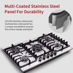 Hotel 2000W Cook Gas Hob Stainless Steel 5 Burner Gas Stove