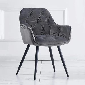 Nordic Velvet Upholstered Dining Chair with Metal Legs