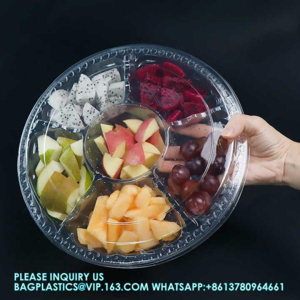 Buy Round Disposable Clear Plastic Fruit Platter Trays Clear Fruit Platter For Sliced Fresh Fruit Delivery Tray With Lid at wholesale prices