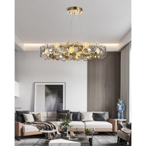 Modern chandelier lighting smoke gray glass round luxury crystal ceiling