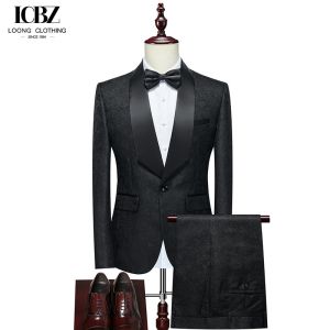 Men's Autumn Printed Stage Dress Groom's Suit with Large Size and Breathable