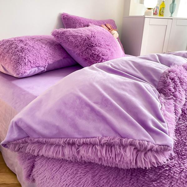 Double Queen King Solid Color Thickened Warm Mink Velvet 4pcs Set for Autumn Winter