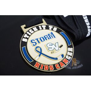 Hockey Baseball Award Medals 10k Metal With Soft Enamel Sublimated Ribbon