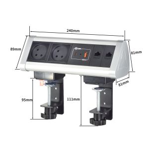 Adhesive clip design Desktop Clamp Socket Power Strip With 2 IS AC Outlets USB A